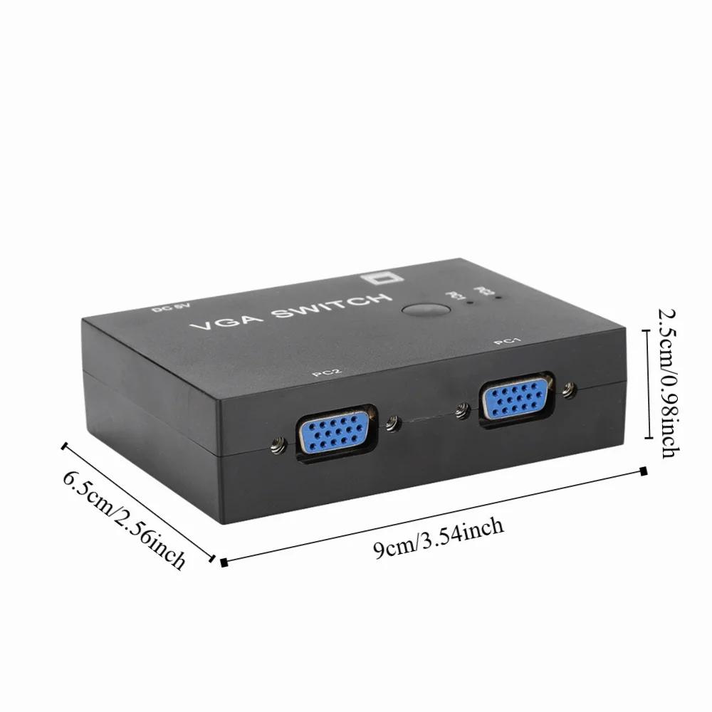 2 Port VGA Splitter 2 In 1 Out Press Button VGA Switch Box Plug and Play Long Distance Video Selector Switcher