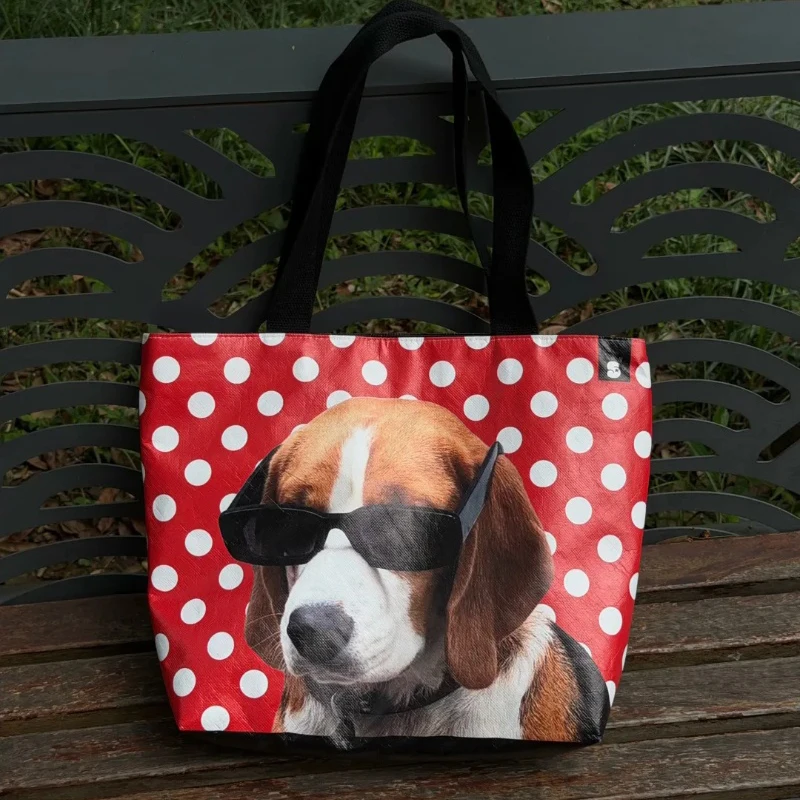 Cute Puppy Double-sided Print Handbag Y2k Niche Animal Print Shoulder Bag Large Capacity Waterproof Shopping Bag Portable Tote