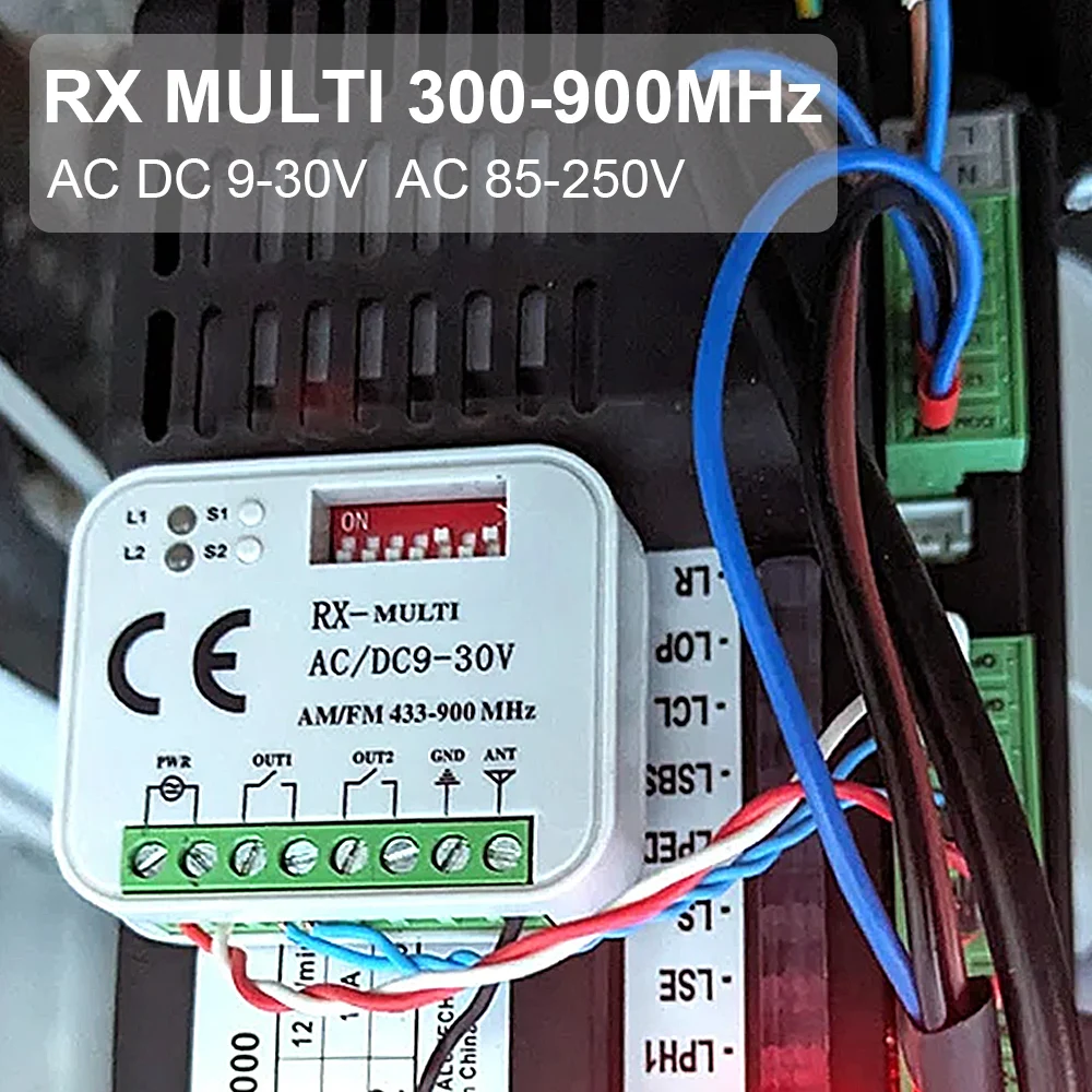 2 Channel RX Multi 300-900mhz Garage Door Remote Control External Receiver Controller Switch Module 12V 220V Transmitter Opener