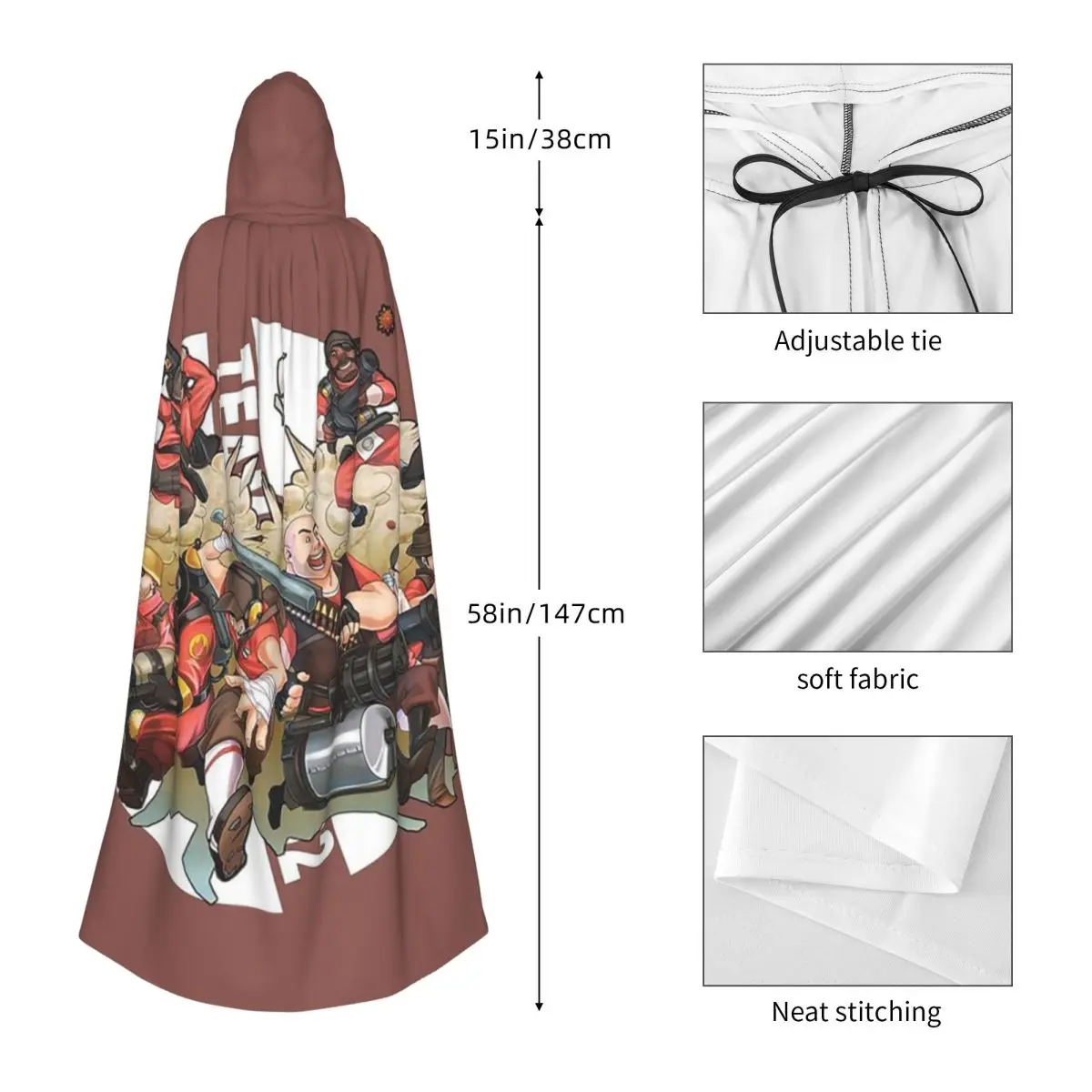 فريق القلعة 2 لعبة عمل فني ملصق طويل مقنع عباءة ساحرة القرون الوسطى زي تأثيري كيب هالوين مصاص دماء الكبار للجنسين