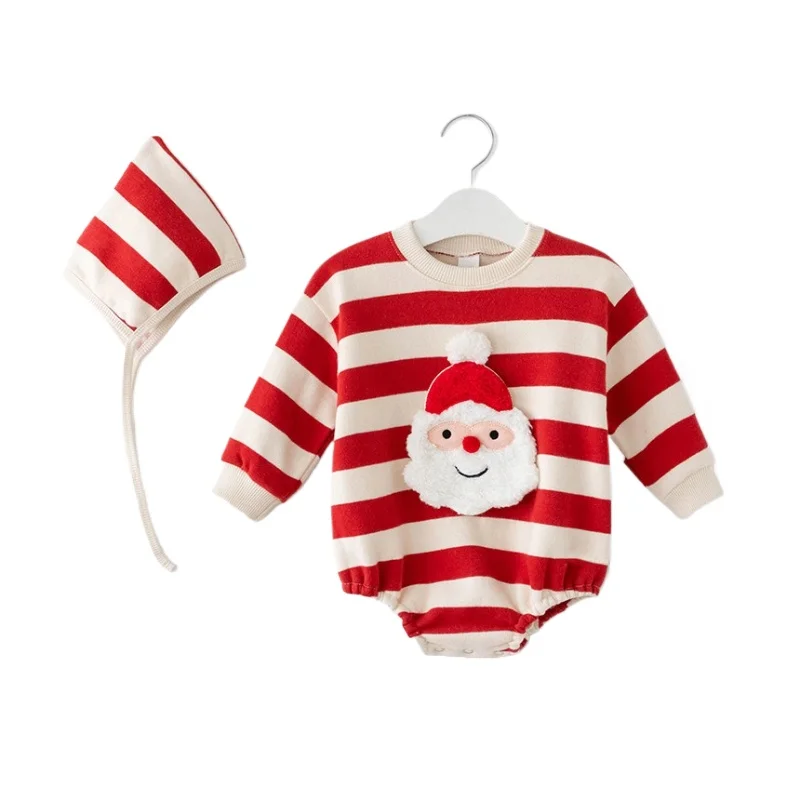 

Unisex Baby Cute Christmas Romper with Hat Infant Long-Sleeve Santa Outdoor Onesie Boys & Girls Jumpsuit for 6-9-12M