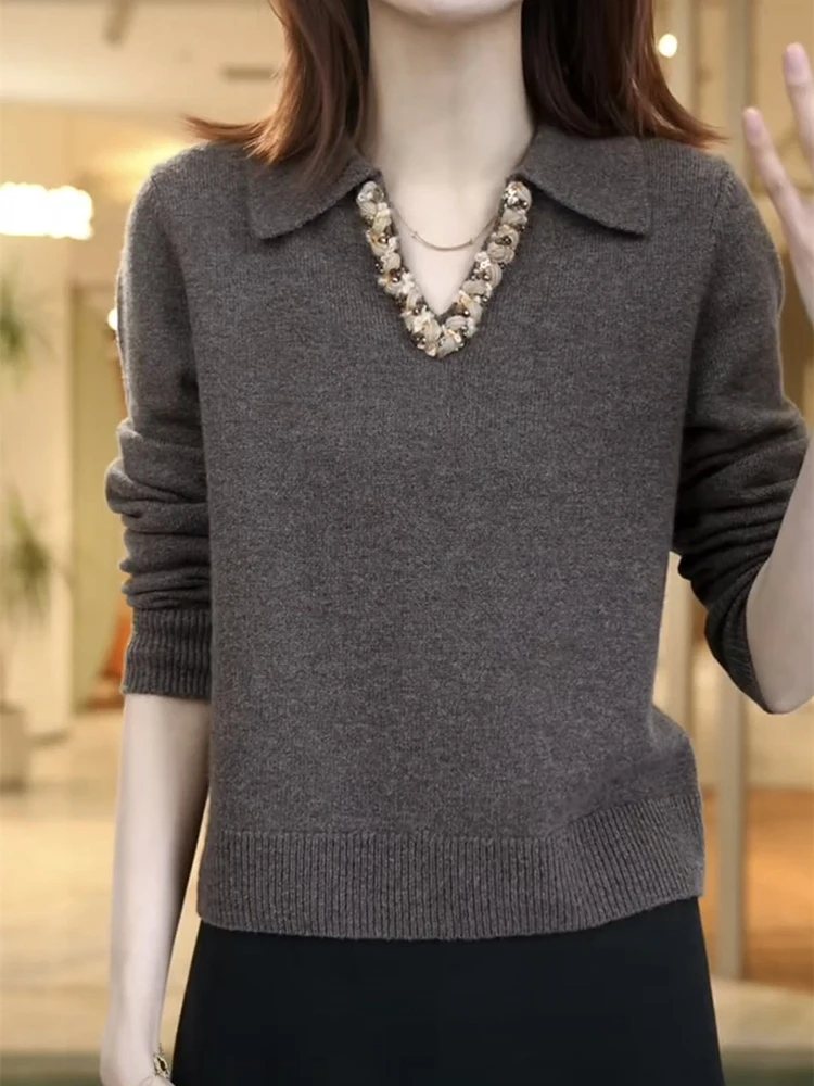 

Женский свитер с v-образным вырезом во французском стиле, новый супер красивый мягкий и свободный вязаный пуловер на осень и зиму