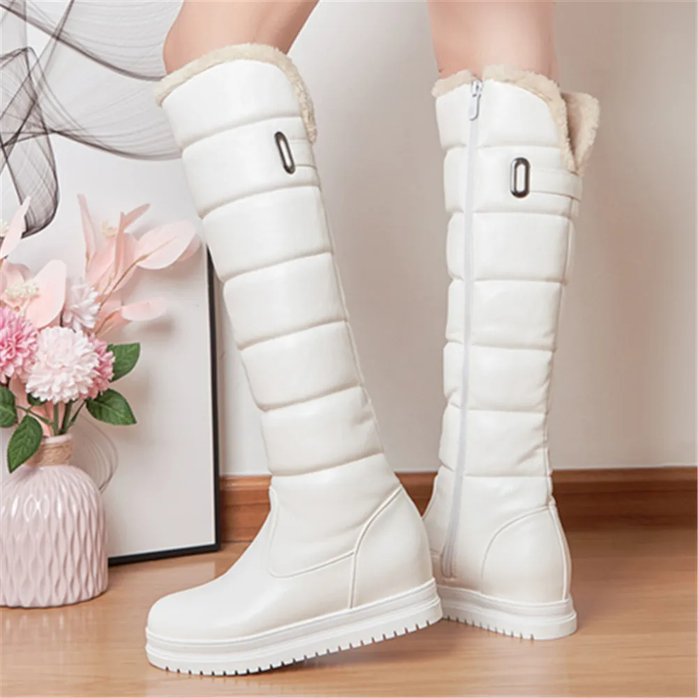 Winter Warm Pink White Snow Boots Women Shoes 2024 Low Heels Knee High Boots Female Platform Plush Long Boats Mujer Black 34-43