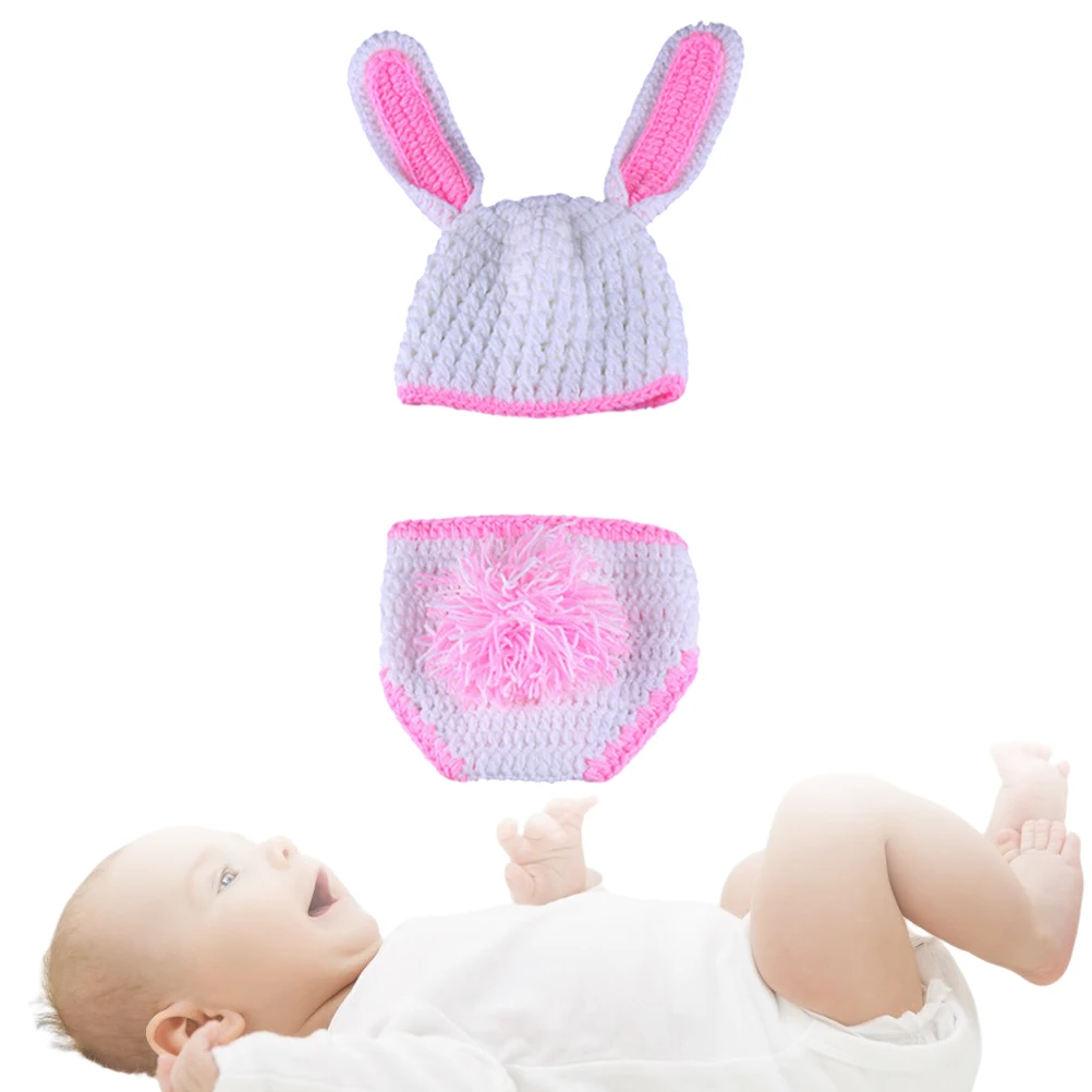 

Newborn Baby Photo Props Rabbit Ear Pattern Knitted Costume Outfit Unisex Infant Hat Pants Photography Props Baby Outfits