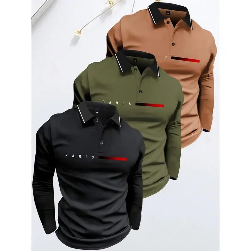 3PCS Men's Casual Long Sleeve  Shirt Spring Fall Comfortable Breathable Cool Feeling Thin Model No Brand Registered Trade...