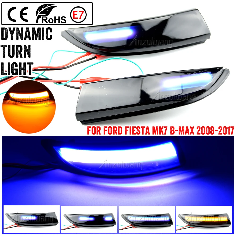 Car LED Dynamic Turn Signal Light Rearview Mirror Light Blinker for Ford Fiesta MK6 VI/UK MK7 2008-2017 B-Max