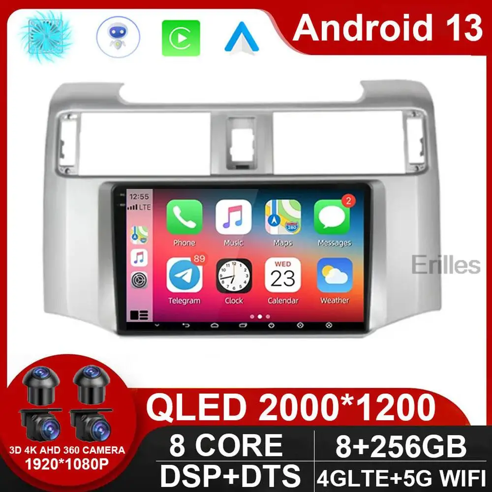 

9" Android 13 Car radio Multimedia Video player For Toyota 4Runner 2009 - 2019 4 Runner Gps Navi Stereo 4G wifi Carplay 2din