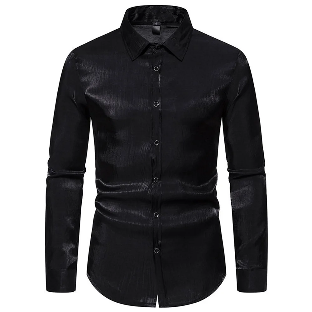 For Men Punk Shirt Casual Dress Shirts Glossy Long Sleeve Party Performance Dress Punk Tops Fashion High Quality