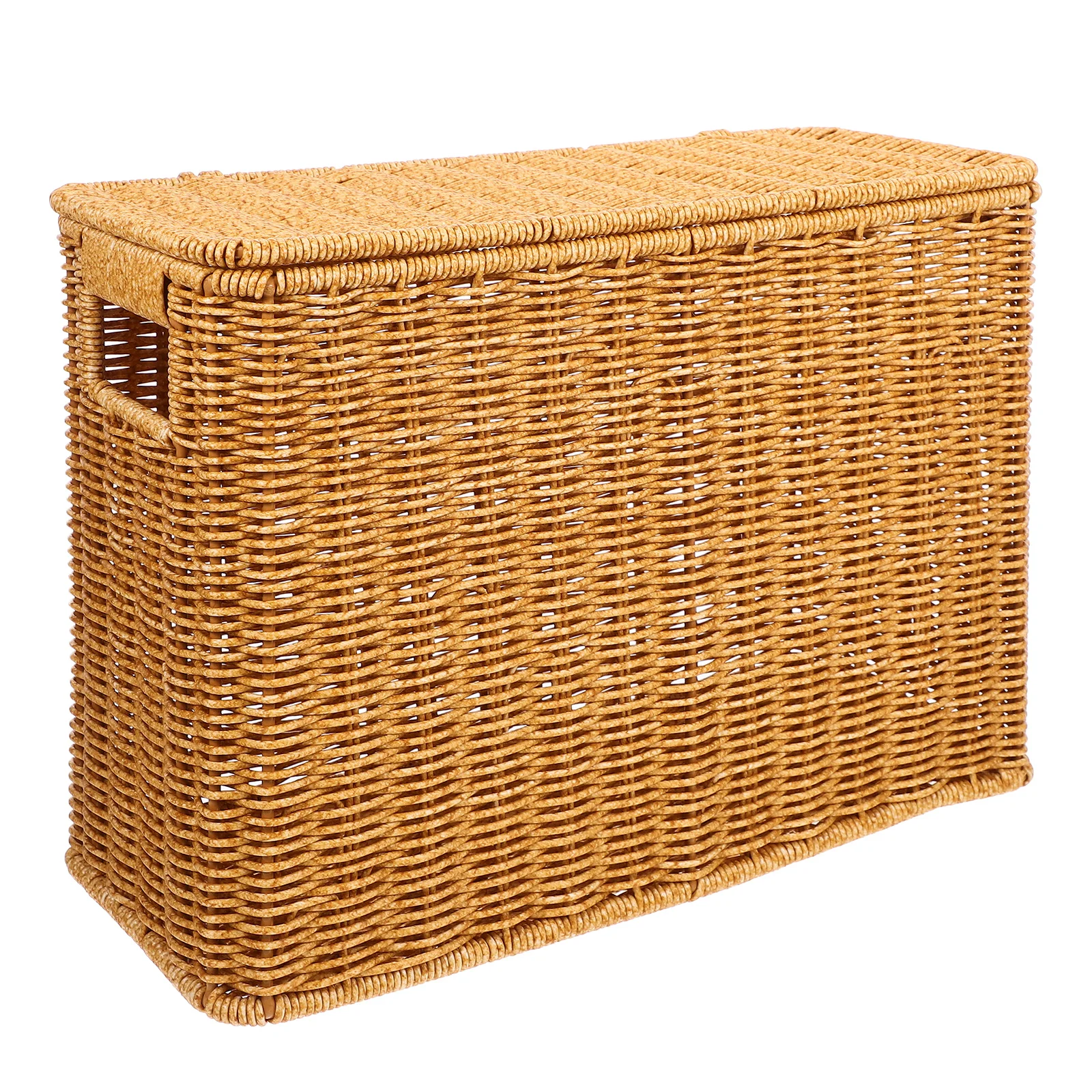 

Plastic Woven Basket Sundries Storage Basket Decorative Organizer Imitation Rattan Storage Box With Lid And Handle 38x27x15cm