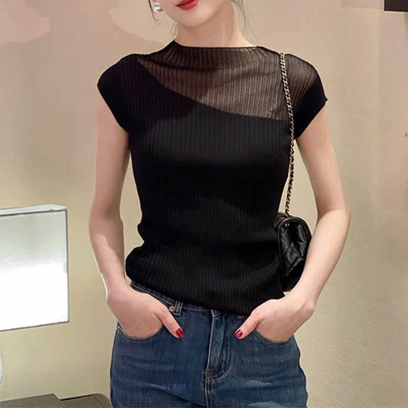 

Elegant Sleeveless Simplicity Youth Tops Tees Summer New Solid All-match Street Casual T Shirts Fashion Vintage Women Clothing
