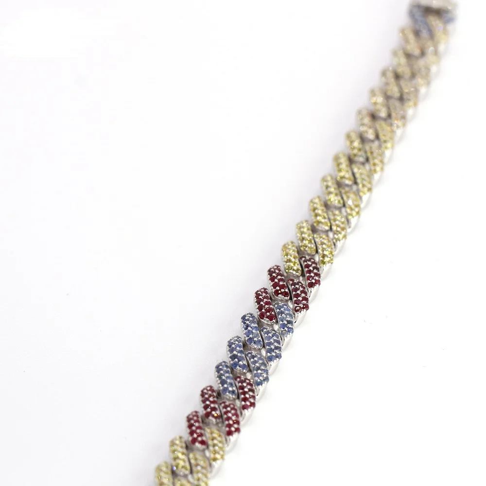 Pirmiana 10mm 22.3cm S925 Silver Cuban Link Chain  Natural Gemstone Bracelet Hip Hop Men  Jewelry