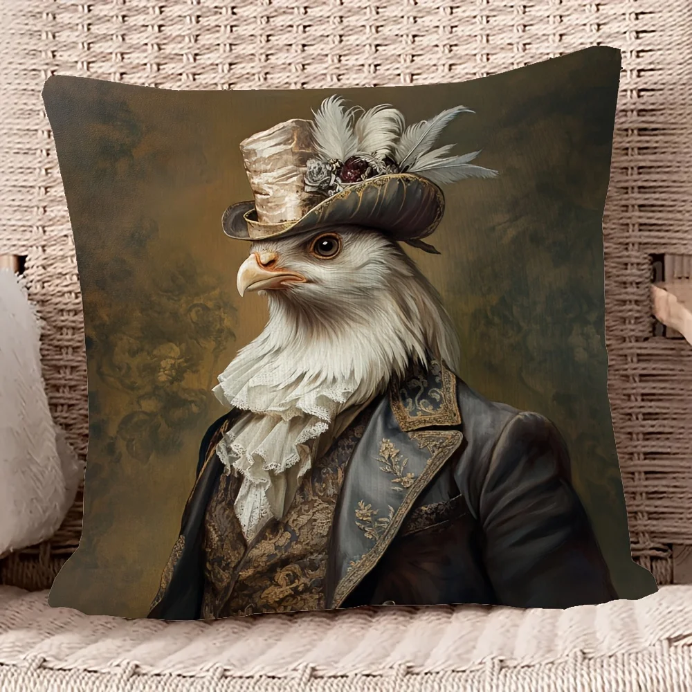 Victorian Animal Portrait Double-Sided Pillowcase, Vintage Dressed Animal Cushion Cover with Zipper, Washable Decor Case
