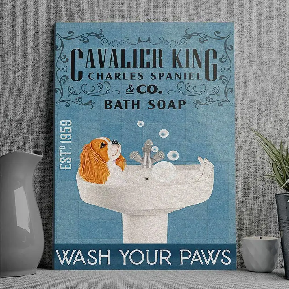 Metal Signs Cavalier King Charles Spaniel Bath Soap Wash Your Paws Signs Vintage Signs Retro Aluminum Sign for Home Cafe