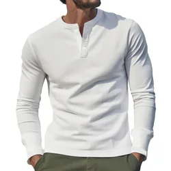 2024 New Spring and Autumn Men T-shirt Leisure Sports Long Sleeve Men's Clothing Base Shirt Henley Shirt Free Shipping