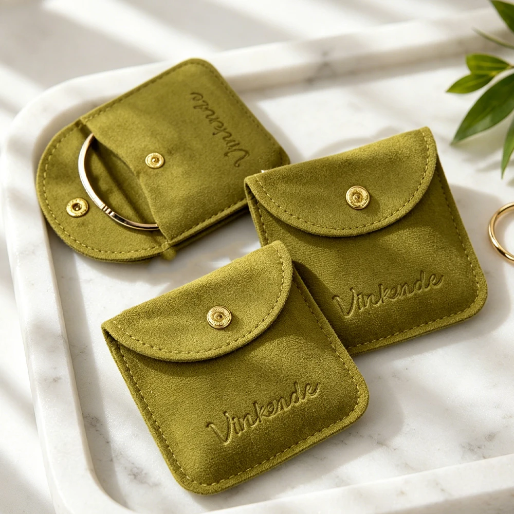 

100Pcs Avocado Green Velvet Jewelry Pouches With Snap Button 8*8cm Small Gift Storage Bags for Ring Earring Bracelets Necklaces