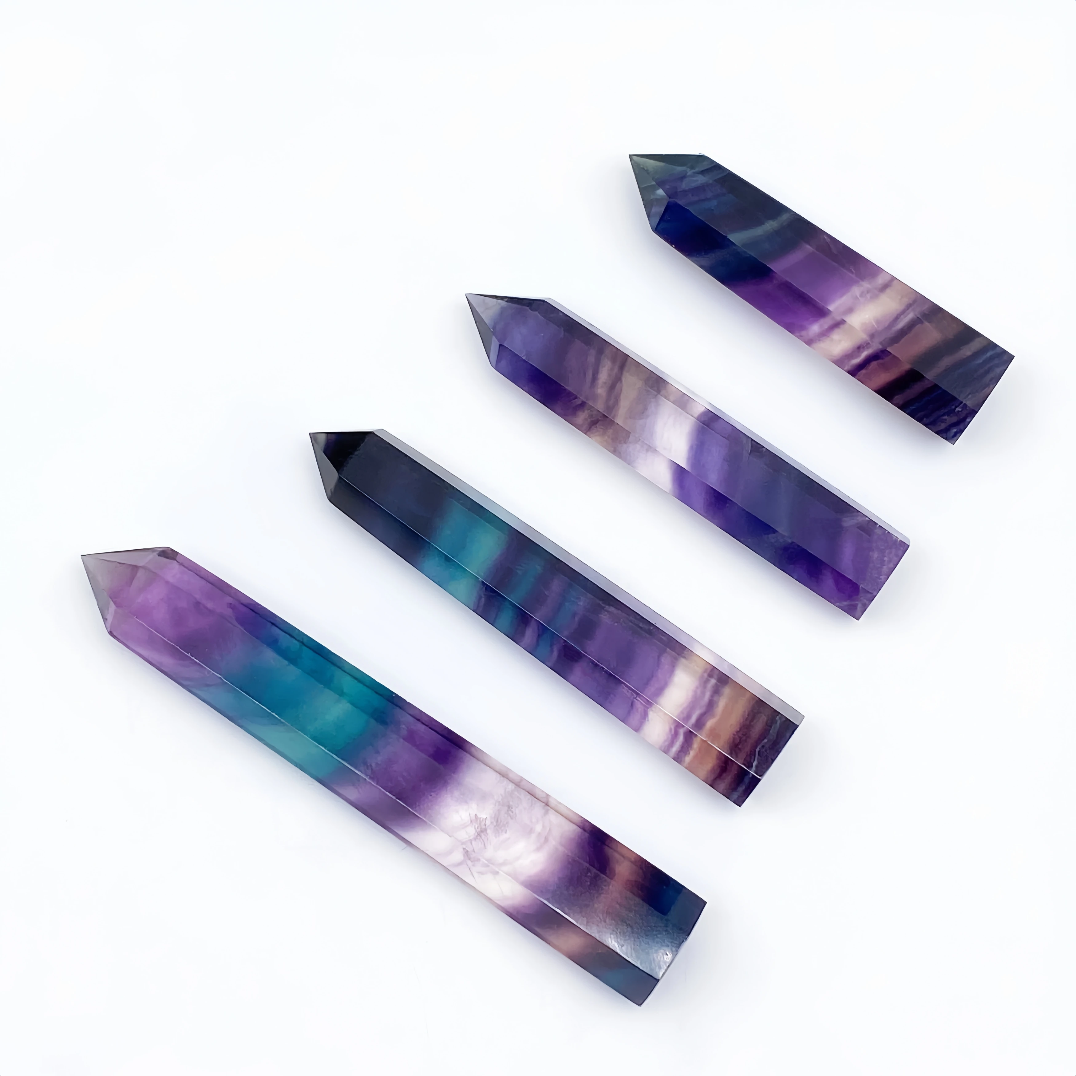 Natural Colorful Fluorite Tower Crystal Stone Quartz Point Mineral Witchcraft Healing Hexagonal Wand Home Decor Aquarium Gift
