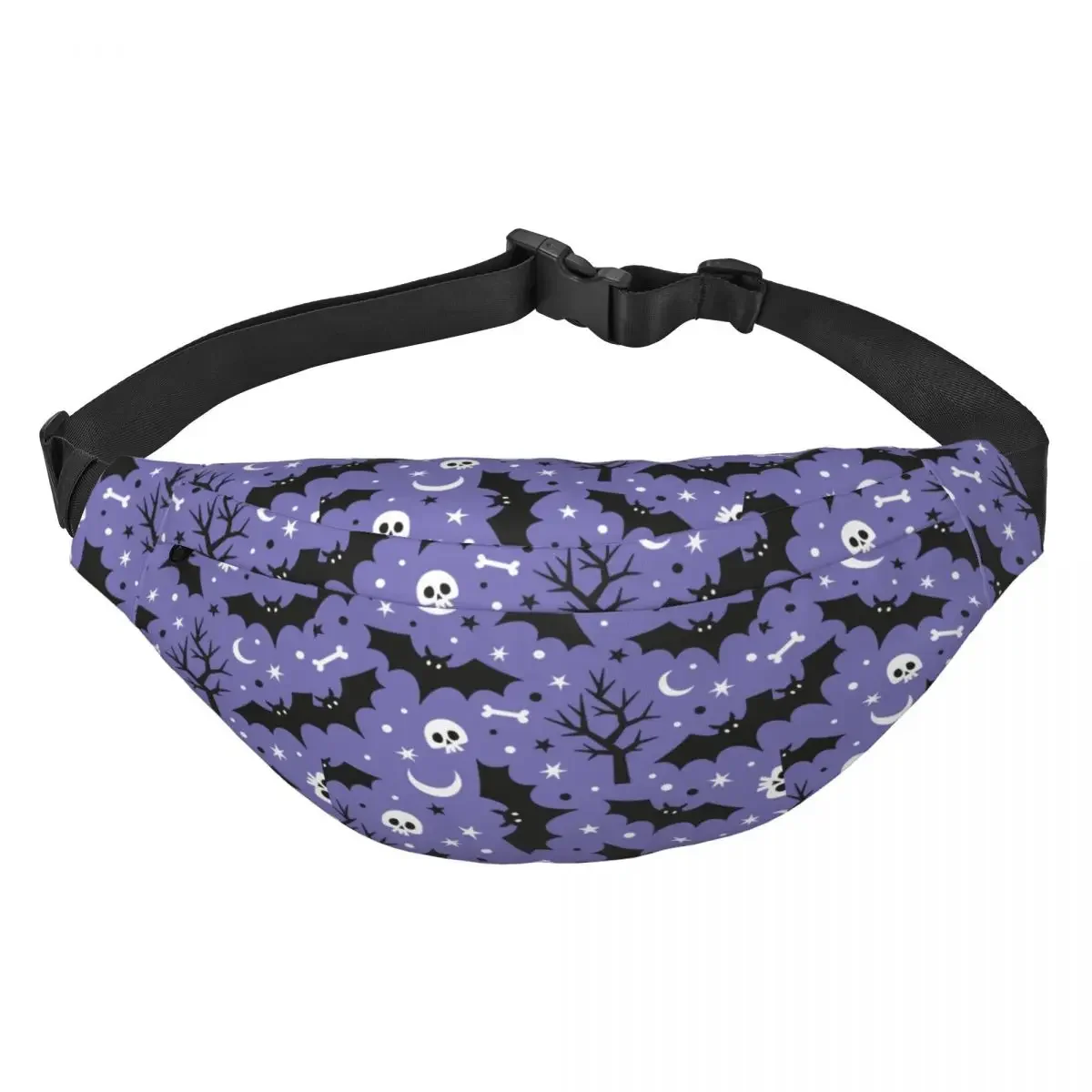 Casual Halloween Spooky Bats Skull Fanny Pack Men Women Goth Occult Witch Sling Crossbody Waist Bag for Biking Phone Money Pouch