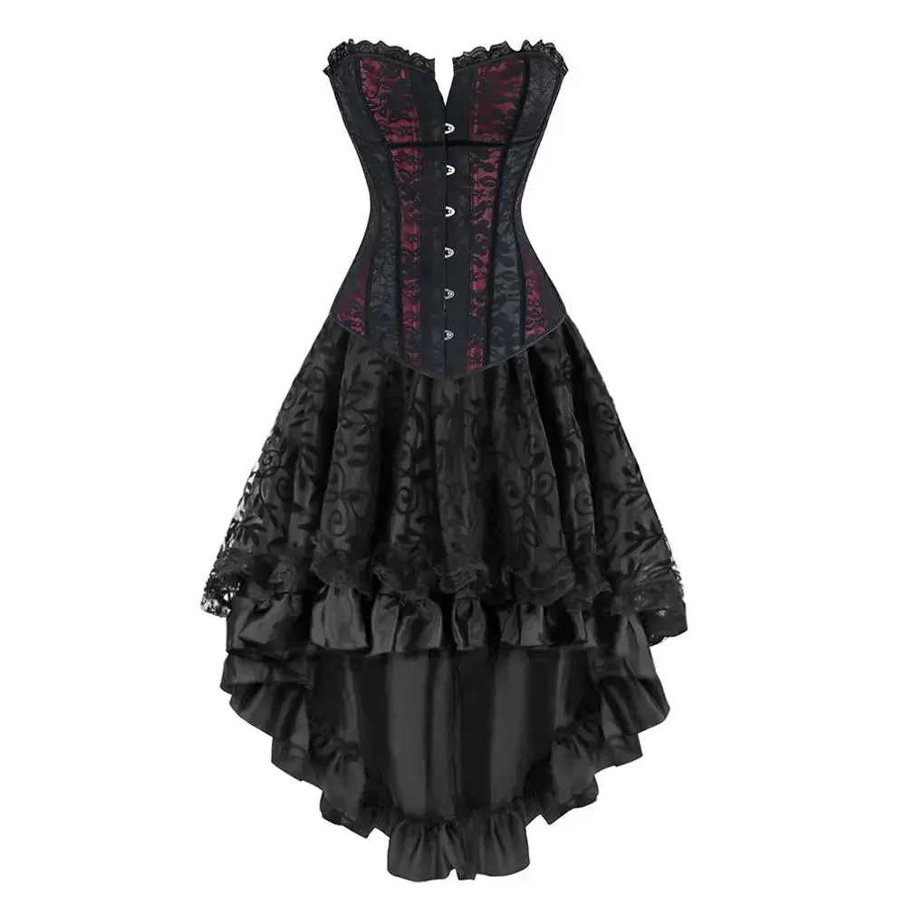 Women Plus Size Gothic Victorian Corset Bustier Dress Renaissance Steampunk Costume Corset and Burlesque Skirt