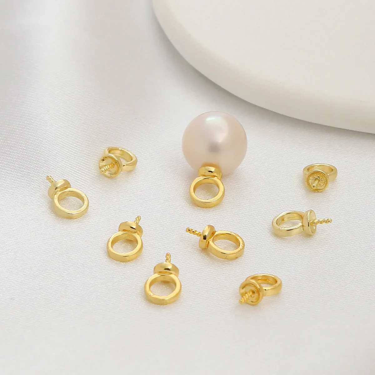 10Pcs Brass Gold Plated Pearl Screw Eye Pin Cap Peg Pendant Bail Clasps Connectors For Diy Earrings Jewelry Making Accessories