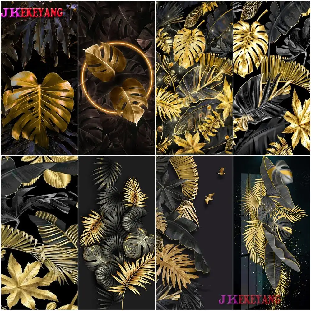 Full Square/Round Drill 5D DIY Diamond Painting Golden Palm Leaves Diamond Embroidery Cross Stitch Home Decor Y5231