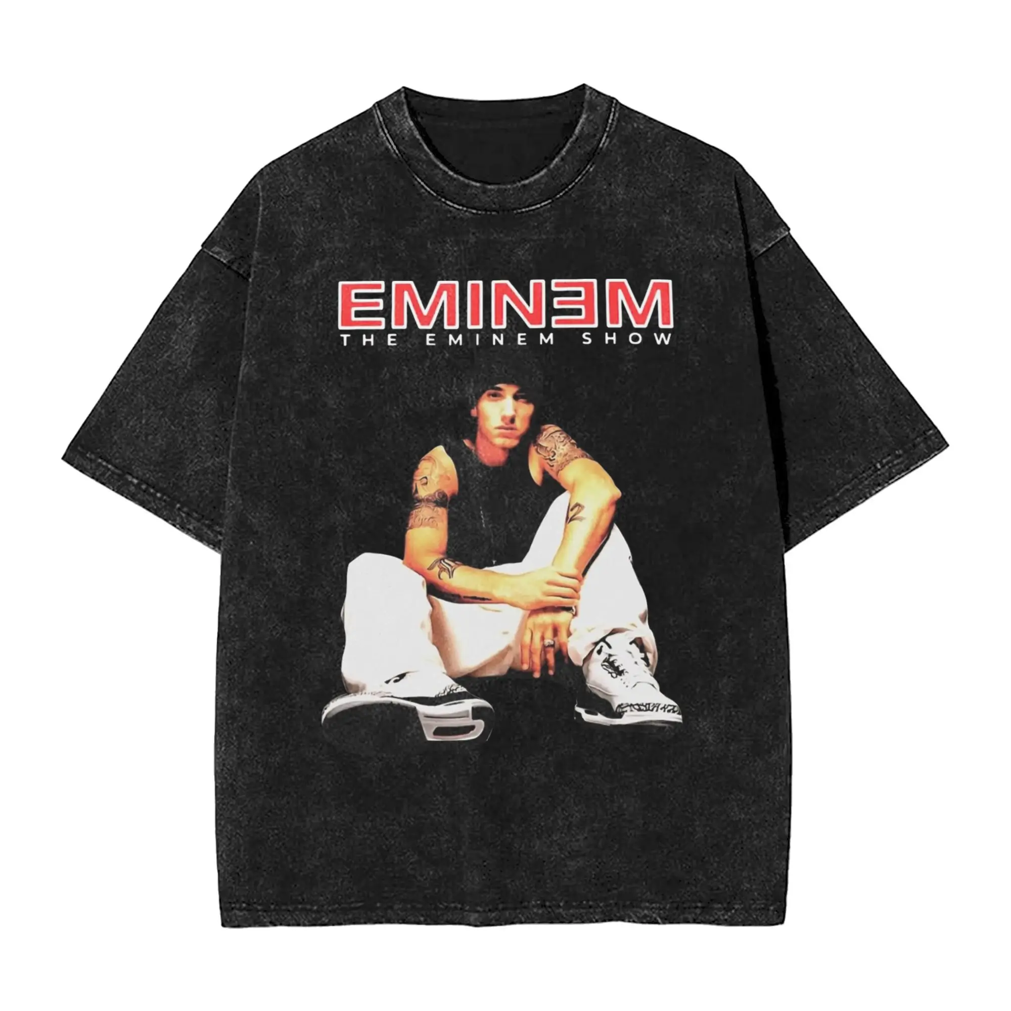 

Футболки унисекс с принтом рэпера Эминема, винтажные летние пляжные топы в стиле хип-хоп, с коротким рукавом, с круглым вырезом, с эффектом потертости