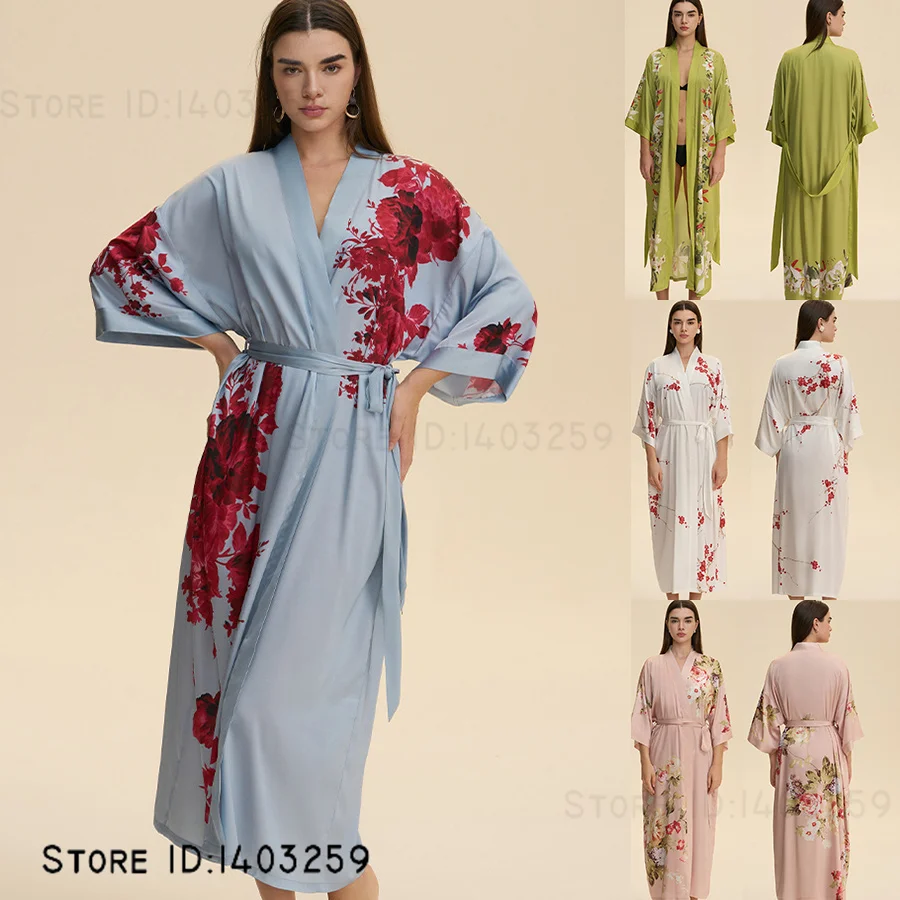 

ПЛЮС РАЗМЕР женский длинный халат домашнее платье с цветочным принтом кимоно халат элегантное шелковое атласное платье для сна домашняя одежда сексуальное женское белье