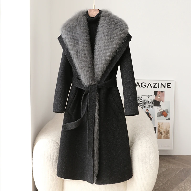 Autumn/winter New Double-sided Woolen Jacket Women\'s Long Woolen Overcoat For Cold Weather Detachable Fox Fur Overcoat