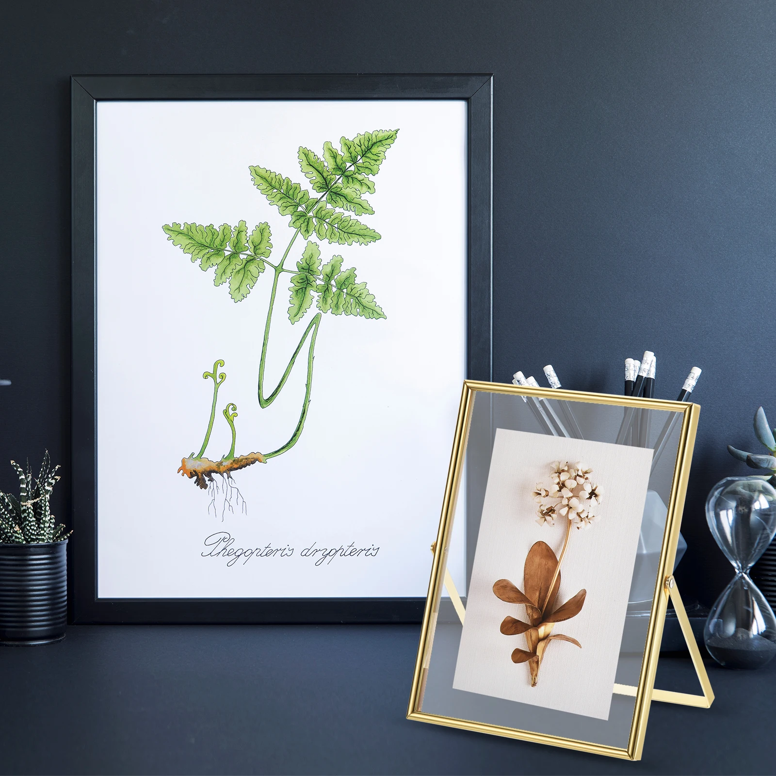 2Pcs Metal Photo Frame Glass Transparent Stand Picture Frames Photo Display Frame for Desktop Landscape Portraits Decorative