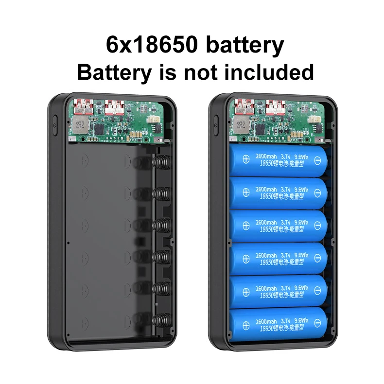22.5W Fast Charging Battery Box with LED Light 20000mAh 6x18650 External Power Bank Case Battery Charge Storage Box Power Shell
