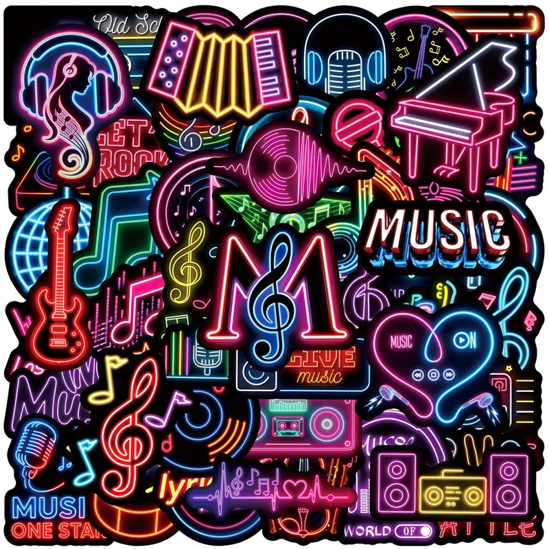 

10/30/50PCS Colored Neon Music Sticky PVC Sticker Aesthetic DIY Decoration Scrapbooking Hand Accounting Supplies for Kids