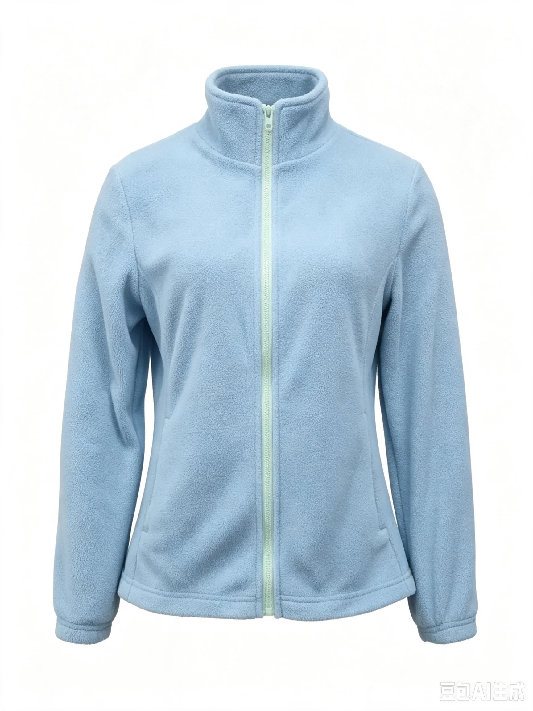Damen Hellblaue Polar-Fleece-Jacke Stehkragen Vollreißverschluss Langarm Tasche Warme Lässige Outdoor-Fleece-Oberbekleidung – Detail 7