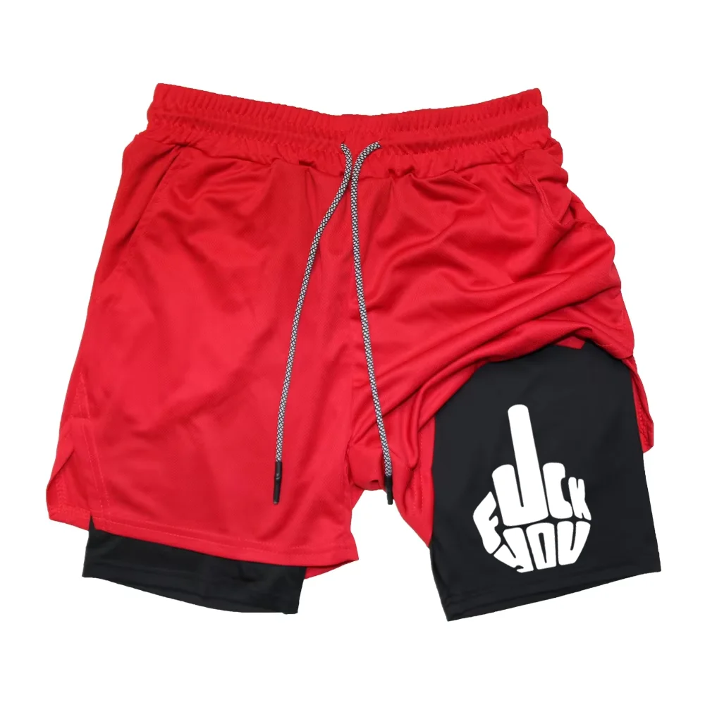 Y2k Print 2 in 1 Performance Shorts for Men Gym Workout Running Shorts with Phone Pocket Towel Loop Sport RL00226