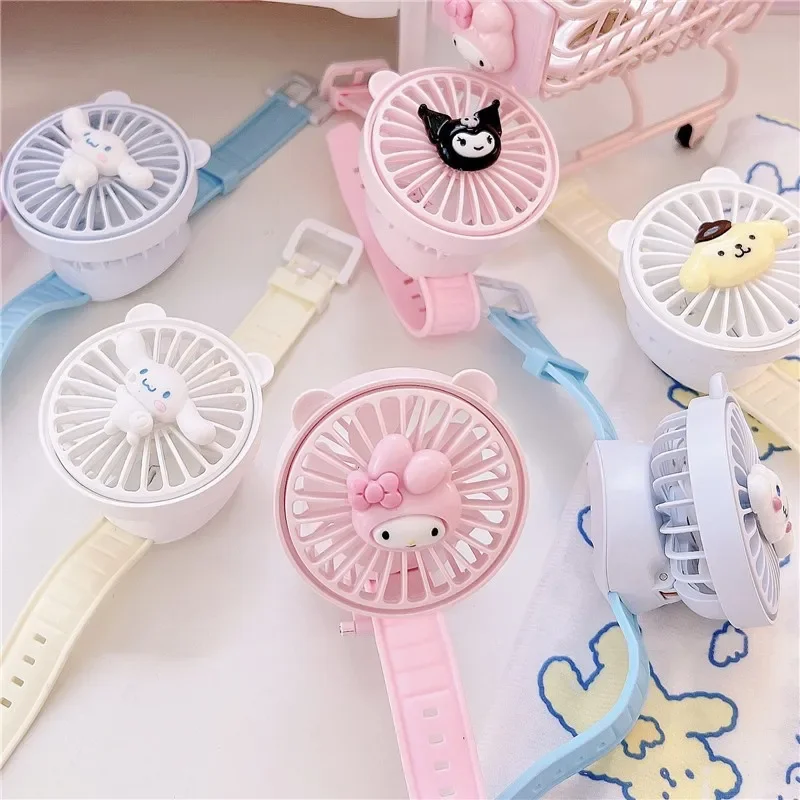 Sanrio My Melody Watch Fan Usb Charge Cartoon Student Portable Mute Anime Figure Cute Kawaii Kuromi Cinnamoroll Festival Gift