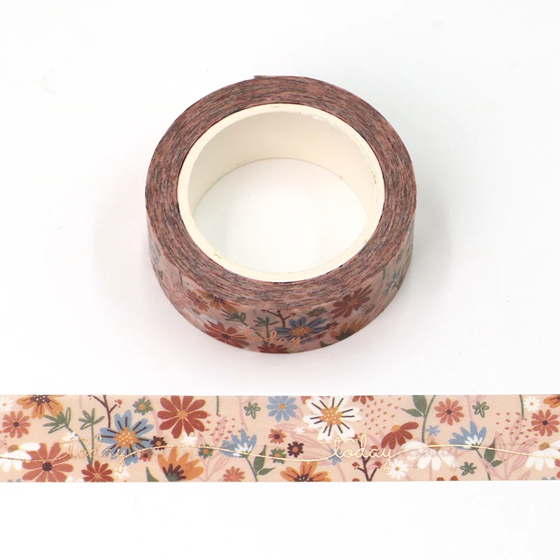 2023 NEW 1PC 10M Decor Copper Foil Pink Floral Leaves Adhesive Masking Washi Tapes Scrapbooking Journaling Cute Stationery