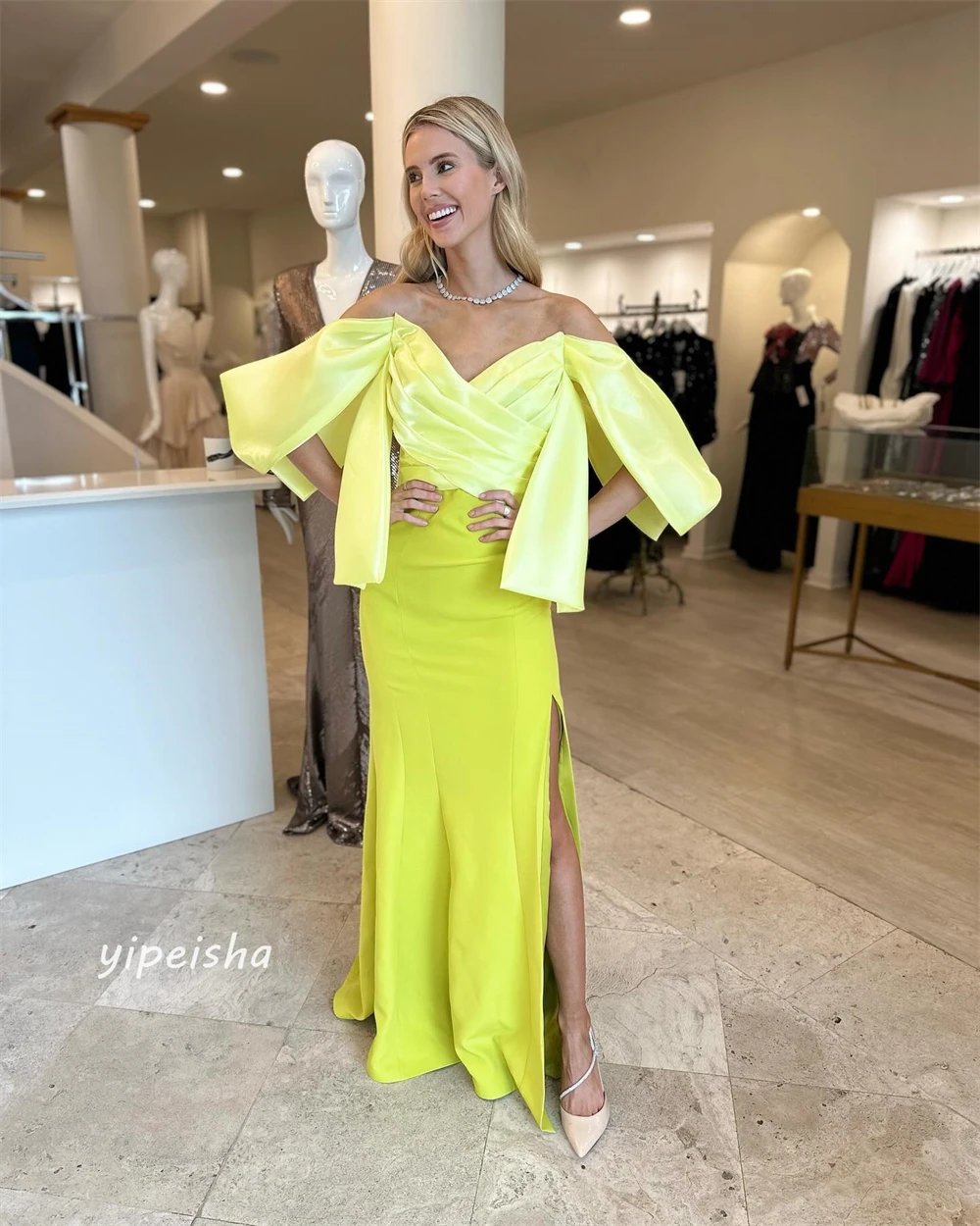 Jersey Ruched Celebrity A-line Off-the-shoulder Bespoke Occasion Gown Long Dresses