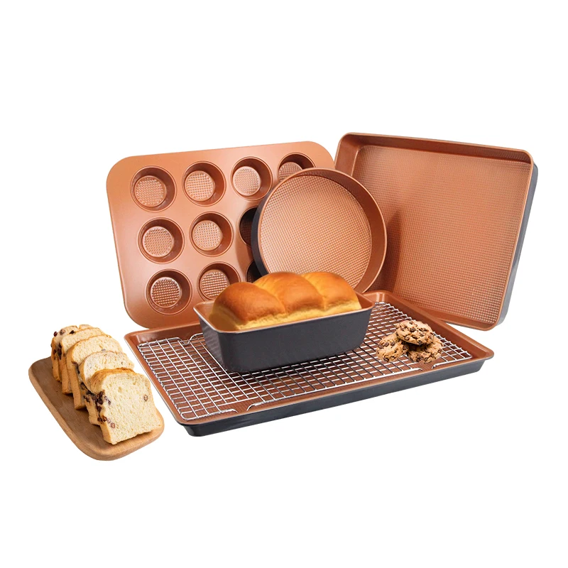 

6pcs/set Copper Non Stick Cake Baking Pan Carbon Steel Bakeware for Oven Baking Maker Cooking Desserts