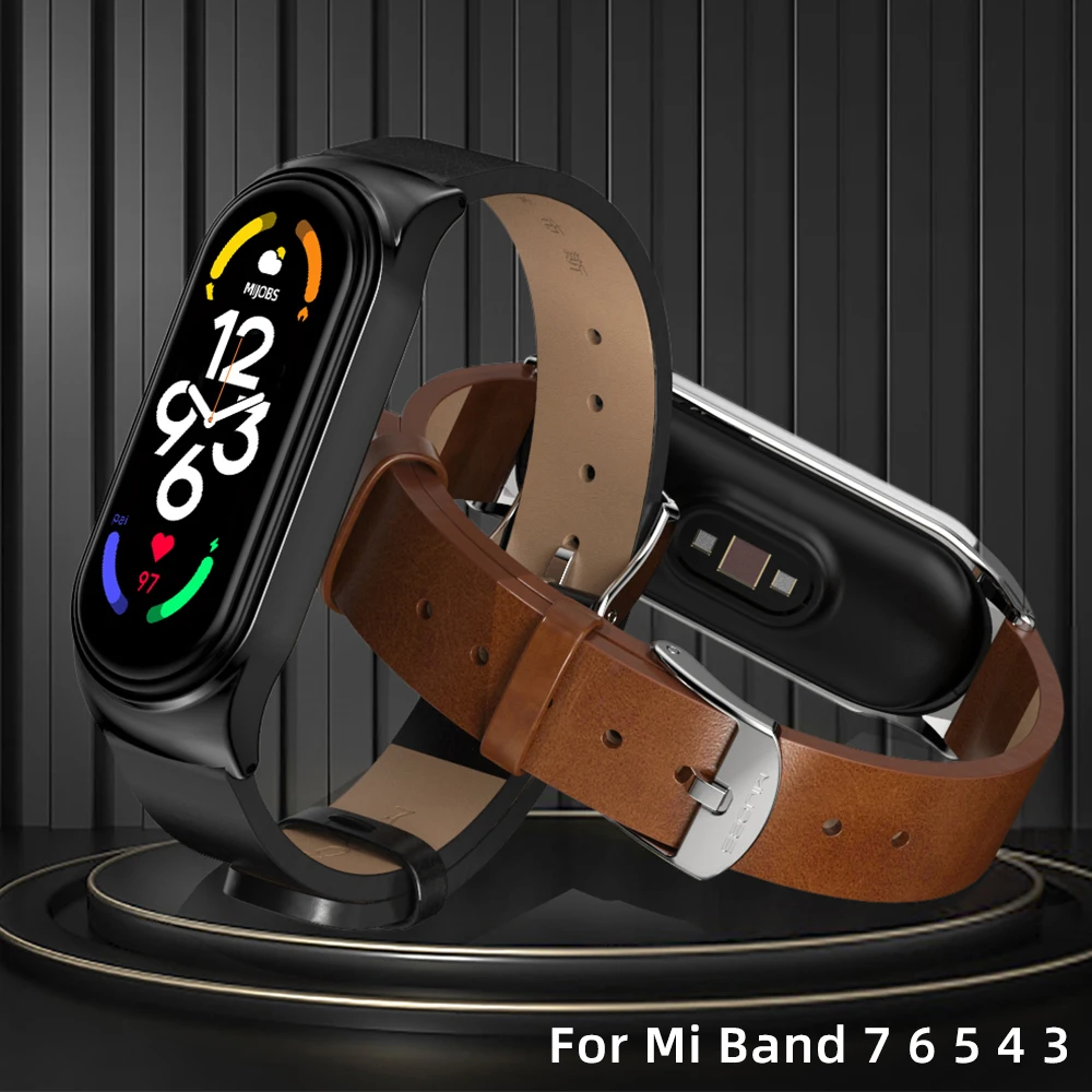 حزام ل Mi الفرقة 7 الأساور الجلدية Mi الفرقة 6 5 4 3 سوار Miband 6 اكسسوارات الساعات الذكية ل شاومي NFC النسخة العالمية