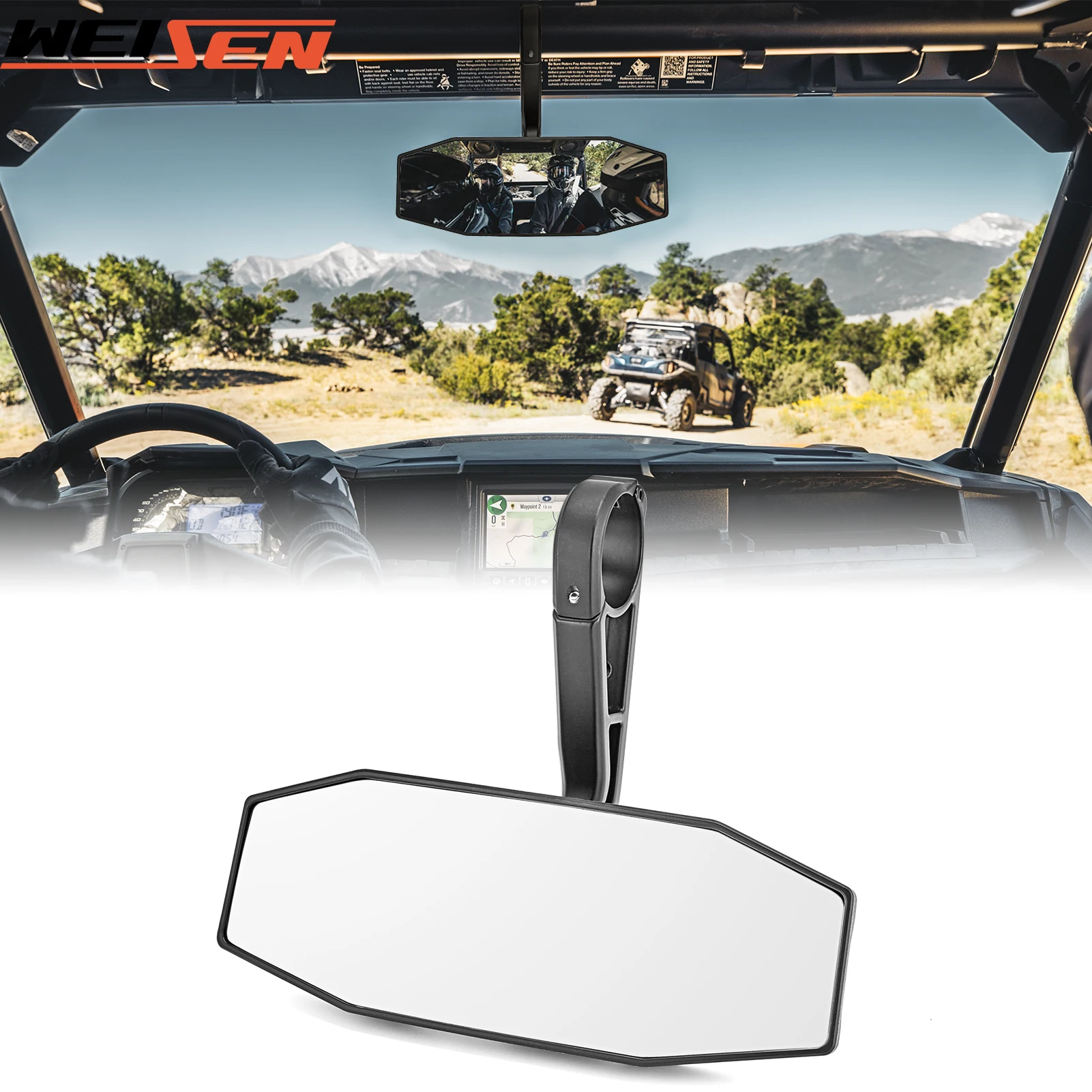 Universal UTV 1.75“ Roll Bar Rear View Racing Center Mirror for 2016-2020 Polaris General 1000 RZR 570/900 XP 4 Turbo Arctic Cat