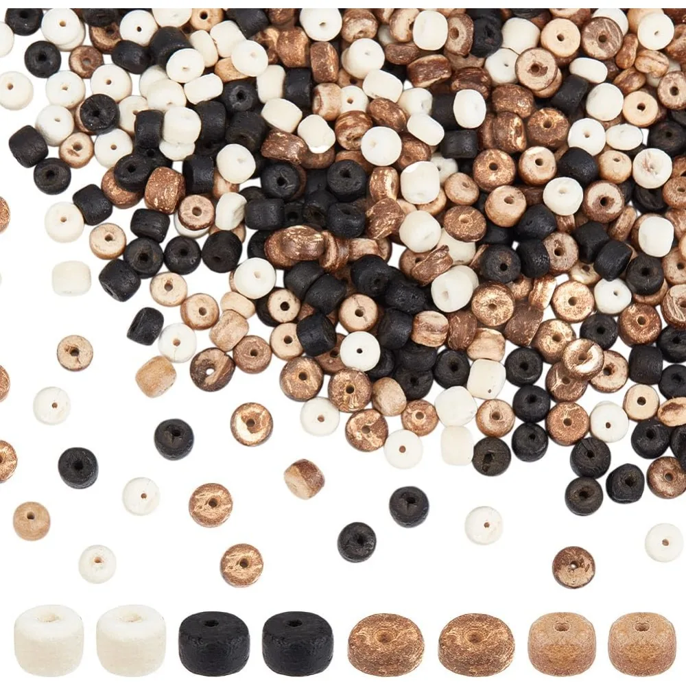 

1040pcs Coconut Shell Oblate Beads 5mm Flat Round Coconut Bead 4 Colors Spacer Beads Strands for DIY Bracelet Necklace Earring