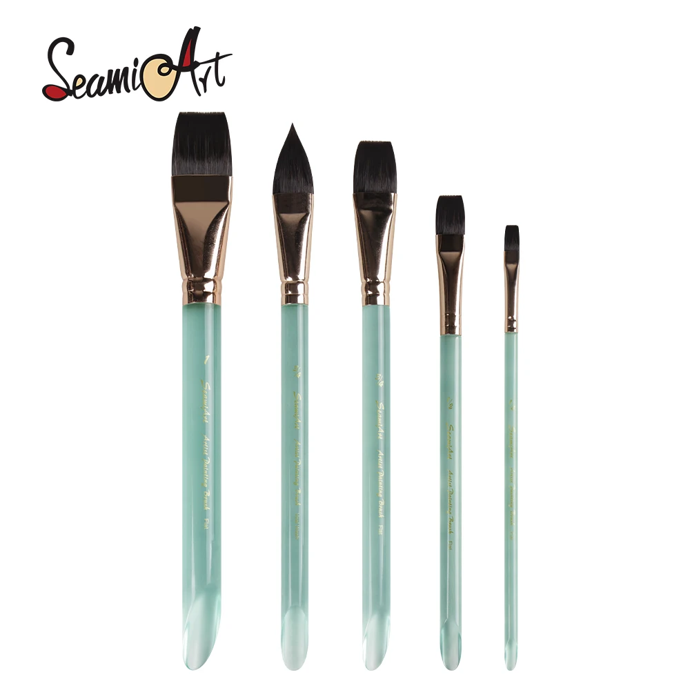 SeamiArt 1pc Flat Nylon Hair Crystal Handle Artist Painting Brush for Watercolor Gouache Acrylic Oil Art Supplies