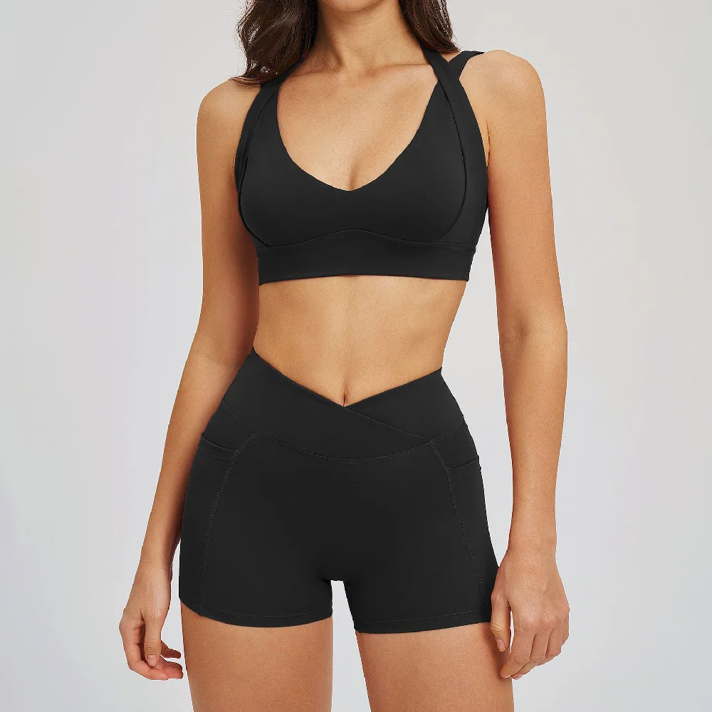 2PCS Yoga Shorts Set Women Tracksuits Gym Clothes Fitness Sports Suit Female Shockproof Bra High Waist Shorts Set Sportswear - Image 5