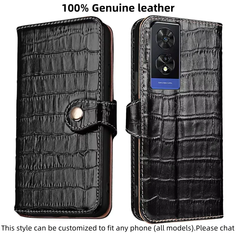 

100% натуральная кожа, чехол-кошелек с текстурой крокодила, чехол для TCL 505 505s 503 501, противоударный чехол с магнитной кнопкой
