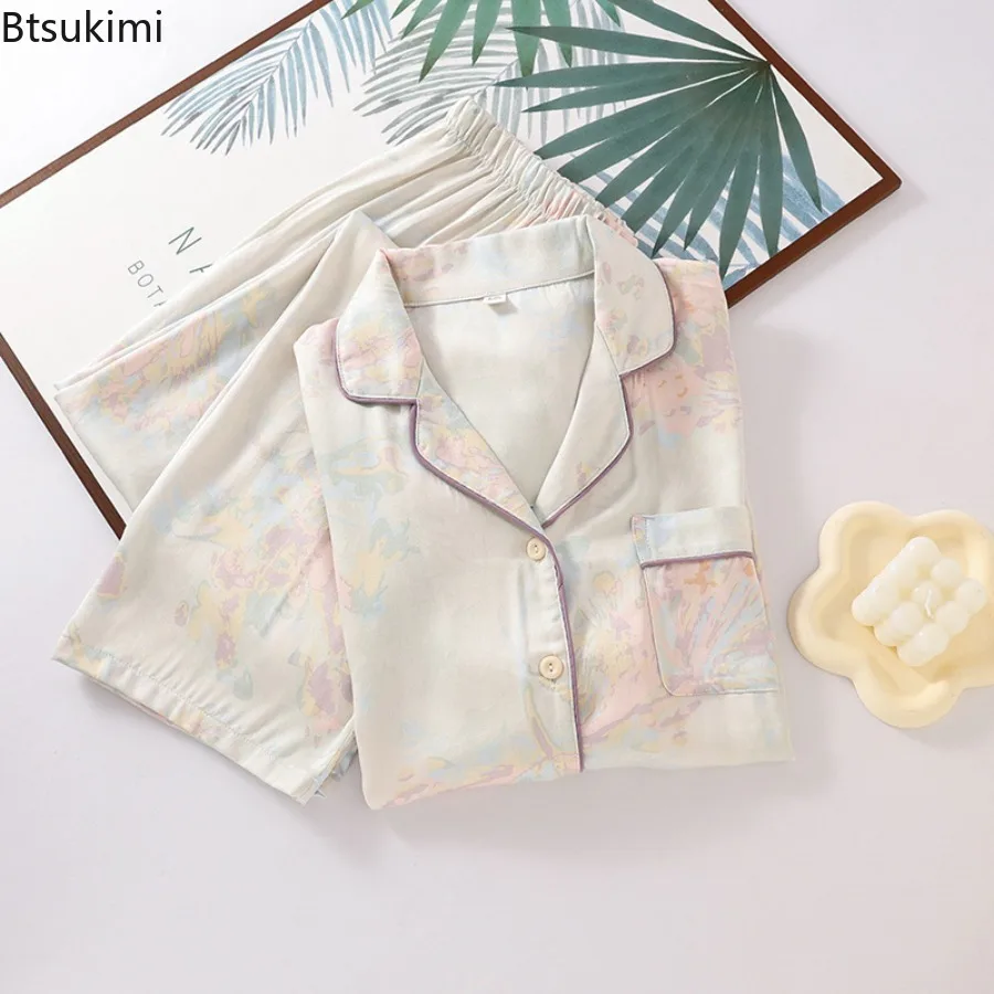 2025 Women's Casual Pajama Set Spring Summer High Grade Silk Long Sleeve Long Pants Two Piece Set Sleepwear Thin Home Clothing