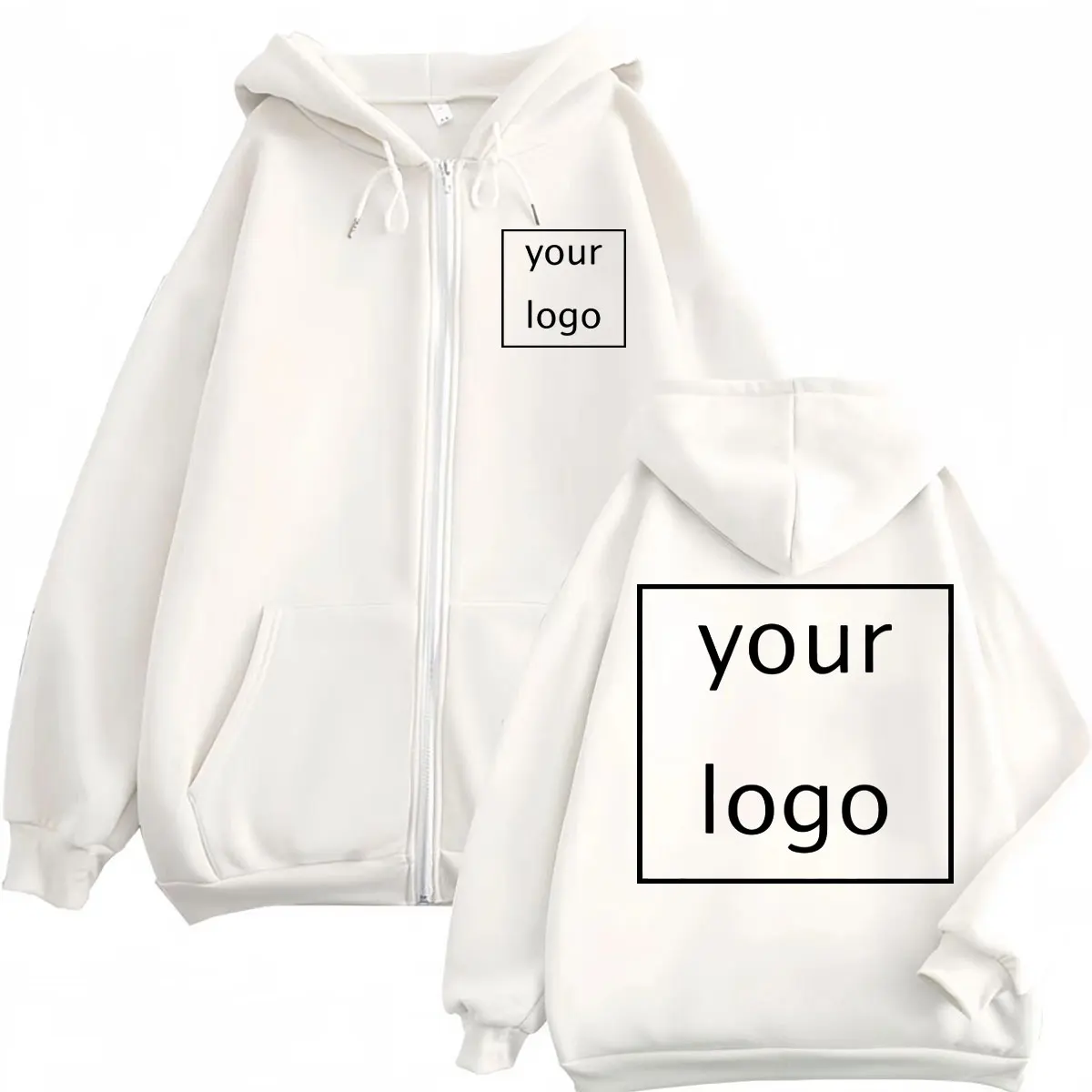 Autumn Winter Customized LOGO Graphic Print Zipper Hoodie High Quality Fashion Zip Up Pullovers Unisex Casual Loose Sweatshirts