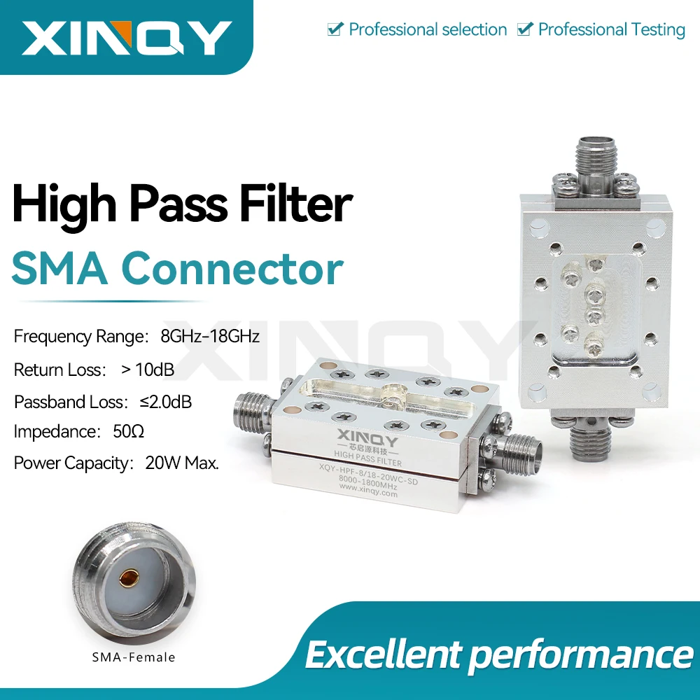 Xinqy 8-18g Radio Frequency High-Pass Filter 8000-18000m Satellite/Mobile Communication X/Ku Band