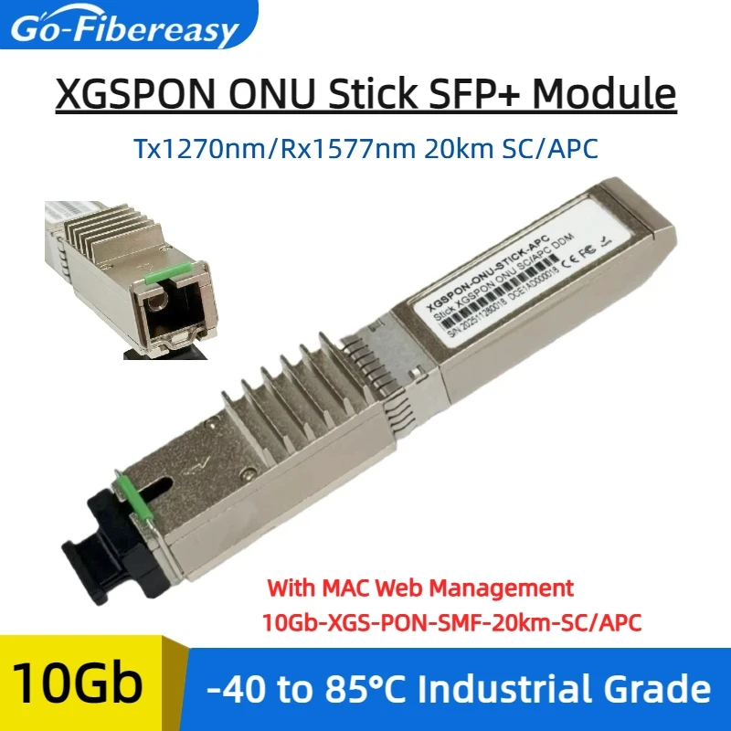 

XGSPON ONU STICK SFP 10 ГБ 1270/1577 нм 20 км SMF XGSPON ONT SC/APC XGSPON SFP+ Трансивер XGPON Stick 8311 Web IP MAC Managerment