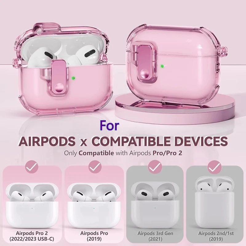 

Silicone Case For AirPods1/2/3/4/Pro/Pro2Bluetooth Transparent Protective Cover Shock-proof Dust Proof With Ring-buckle Included