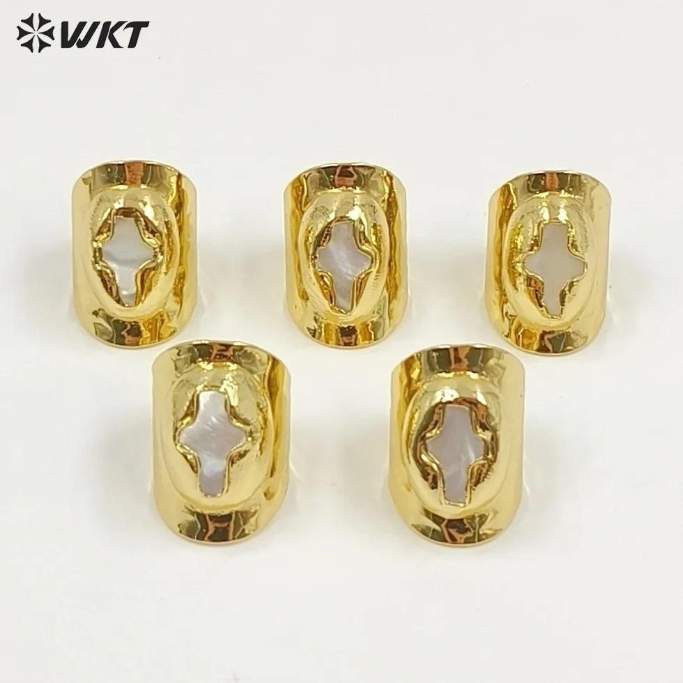 WT-MPR121 Popular Models Fashion 18K Gold Plated Mother Of Pearl Shell Cross Shape With Large Adjustable Ring For Men And Women