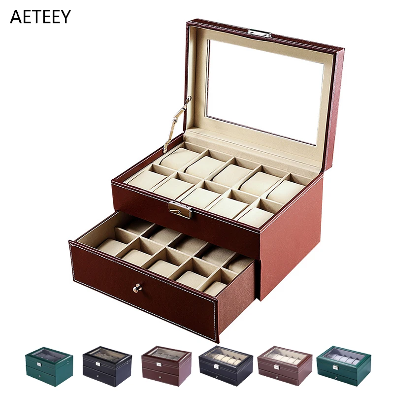 New Double Layer 20 Slots Watch Case Skylight Display Watches Jewelry Storage Bracelet Large Capacity Organizer Collection BoxCu