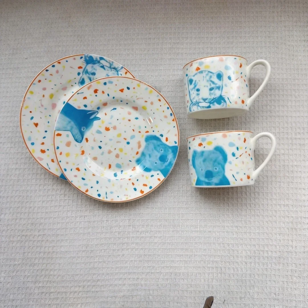 Light Luxury Animal Series Bone China Coffee Mug & Saucer Set (2 Mugs + 2 Saucers) Gift Wholesale Box Panda Cup & Saucer Set